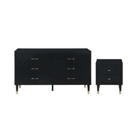 MANHATTAN COMFORT Stanton Dresser and Nightstand in Black 2-NSDR-CHKD0602-BK